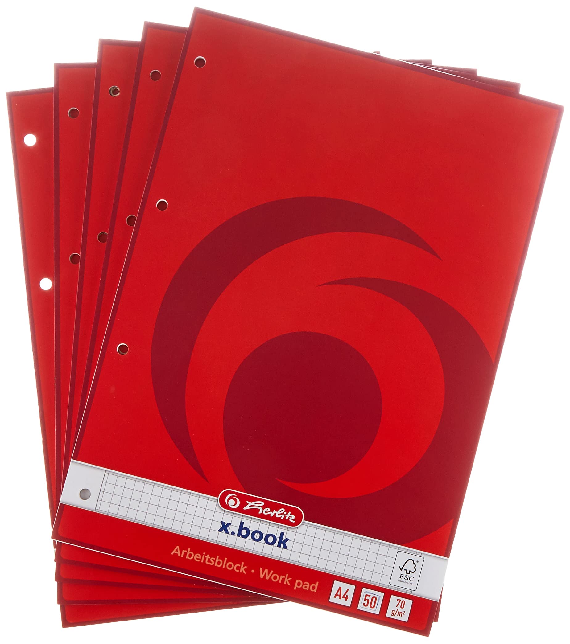 Herlitz A4 Squared Writing Pad (50 Sheets per Pad, Pack of 5)