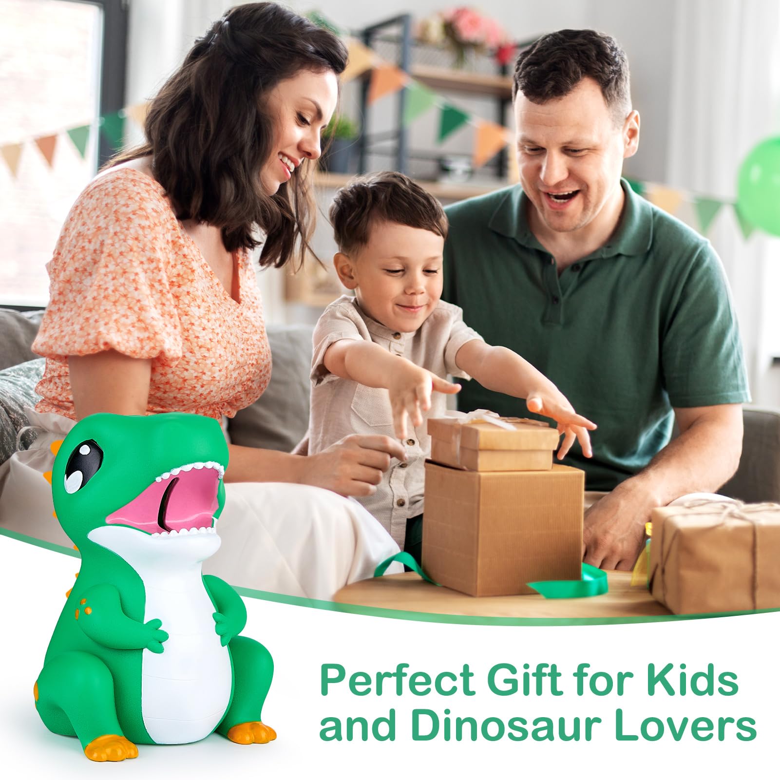 Dinosaur Piggy Bank for Kids Unbreakable Money Coin Bank for Boys Girls with DIY Stickers,Toddler Gifts for Birthday,Easter,Baby Shower,Green