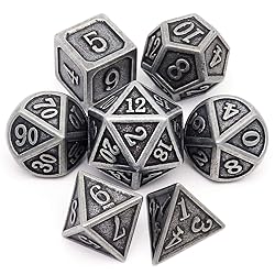 Haxtec Antique Iron Metal DND Dice Set Silver D&D