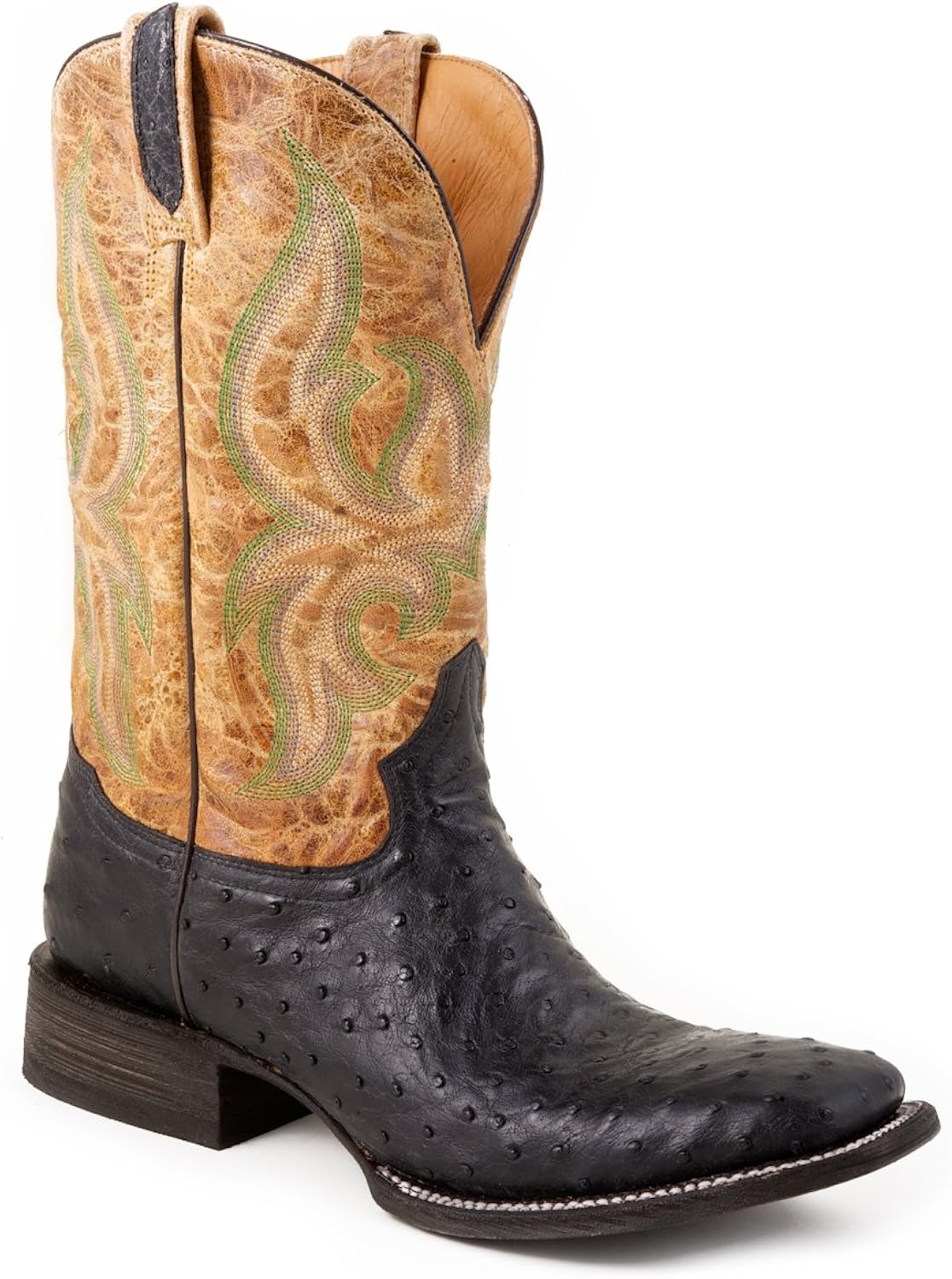 black ostrich square toe boots