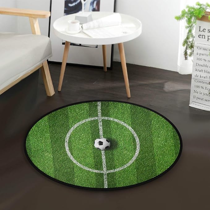 Soccer Ball Field Center Green Round Area Rug for Living Room Bedroom