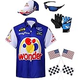 6PCS Characters Costumes in Talladega Nights Shirt Gloves and Accessories Set Race Car Costume for Parties and Halloween
