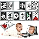 KUANGO Black and White High Contrast Tummy Time Mirror Toys Newborn Toys 0 6 Months Brain Development Infant Stimulating Sensory Baby Book 0-3 3-6 2 4 5 Months Old Baby Boy Girl Gifts