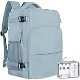 Sinaliy Travel Backpack, Carry on Flight Approved Backpack with Multi-Pockets, TSA Waterproof 17.3inch Laptop Backpack, Personal Item Travel Bag for Men Women, Light Blue