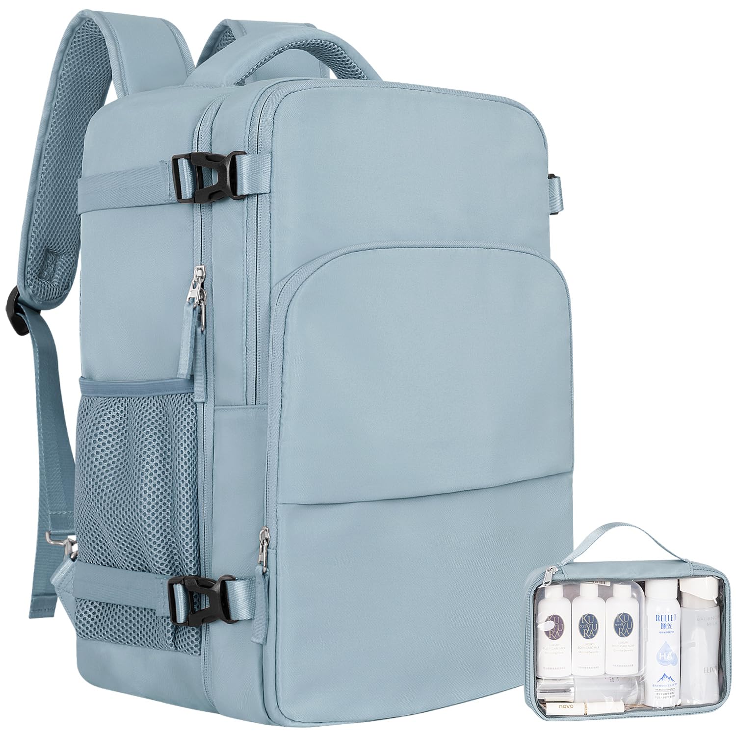Photo 1 of Sinaliy Travel Backpack, Carry on Flight Approved Backpack with Multi-Pockets, TSA Waterproof 17.3inch Laptop Backpack, Personal Item Travel Bag for Men Women, Light Blue