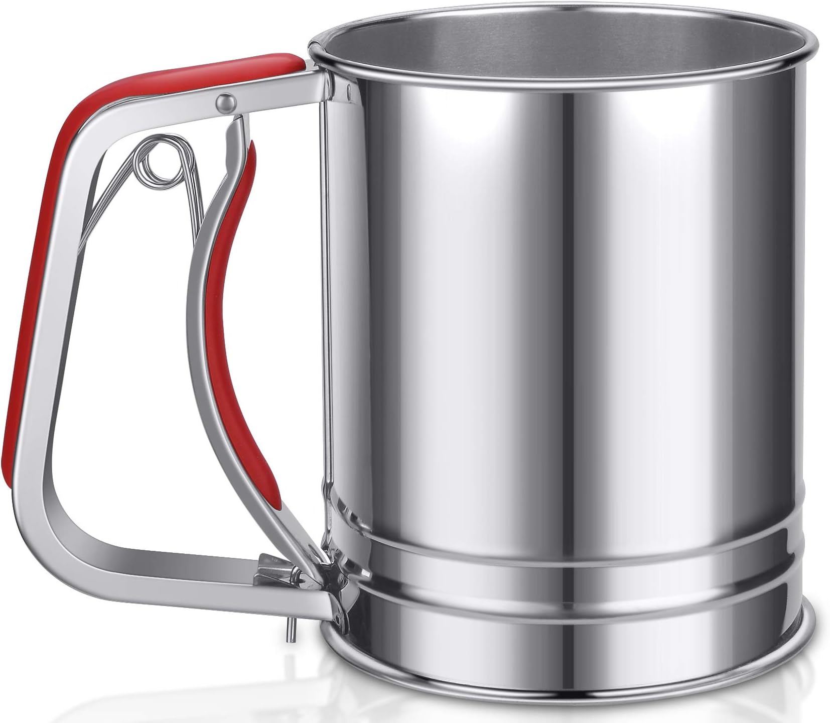 YongLy Stainless Steel Flour Sifter with Silicone Handle Fine Mesh Strainer for kitchen Baking, 3 Cup, Red