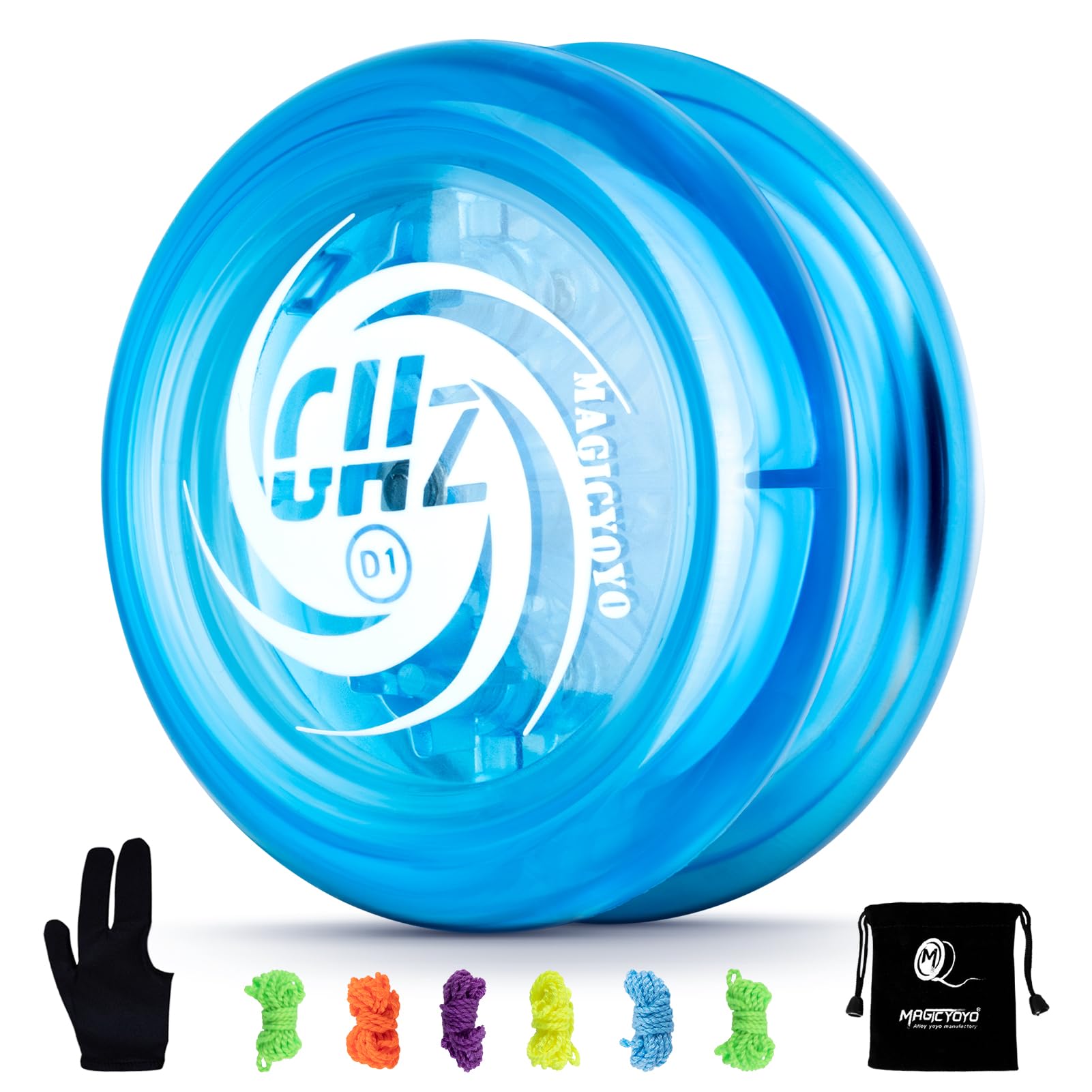 YOSTAR Tug-Return Looping Yoyo D1 GHZ, 2A Responsive Yoyo for Kids and Beginners, Classic Trick Yo Yo Easy to Play, Professional Plastic Yo-yo Ball, with 6 Strings, Bag, Glove (Crystal Blue)