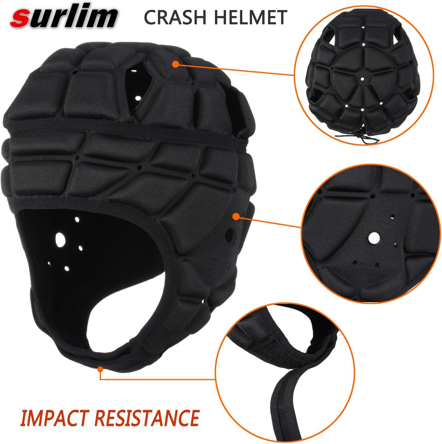 surlim Rugby Soft Helmet Soccer Headgear Scrum Cap 7v7 Flag Football Headguard for Adult Large (Black) : Sports & Outdoors