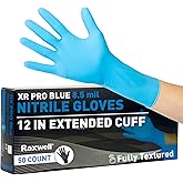 Raxwell Blue Nitrile Disposable Gloves - 8.5mil, Extended Cuff, Latex Free, Food Safe - Waterproof Textured Cleaning Gloves