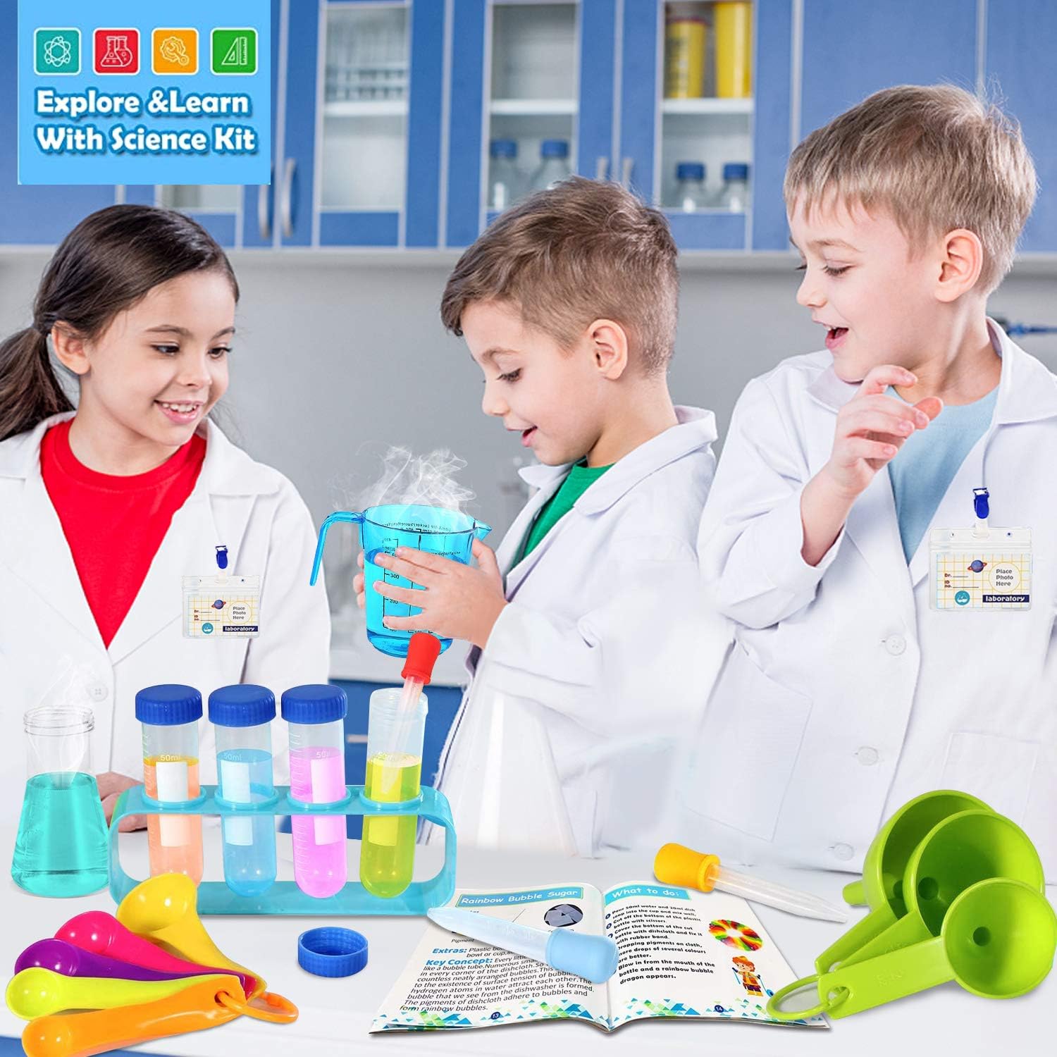HOMOFY Kids Science Experiment Kit for Kids 5-7 Year Old STEM Education Science Kit with Kids Scientist Costume Kids Science Gift Toys for 4 5 6 7 8 9 Years Old Boys Girls: Toys & Games