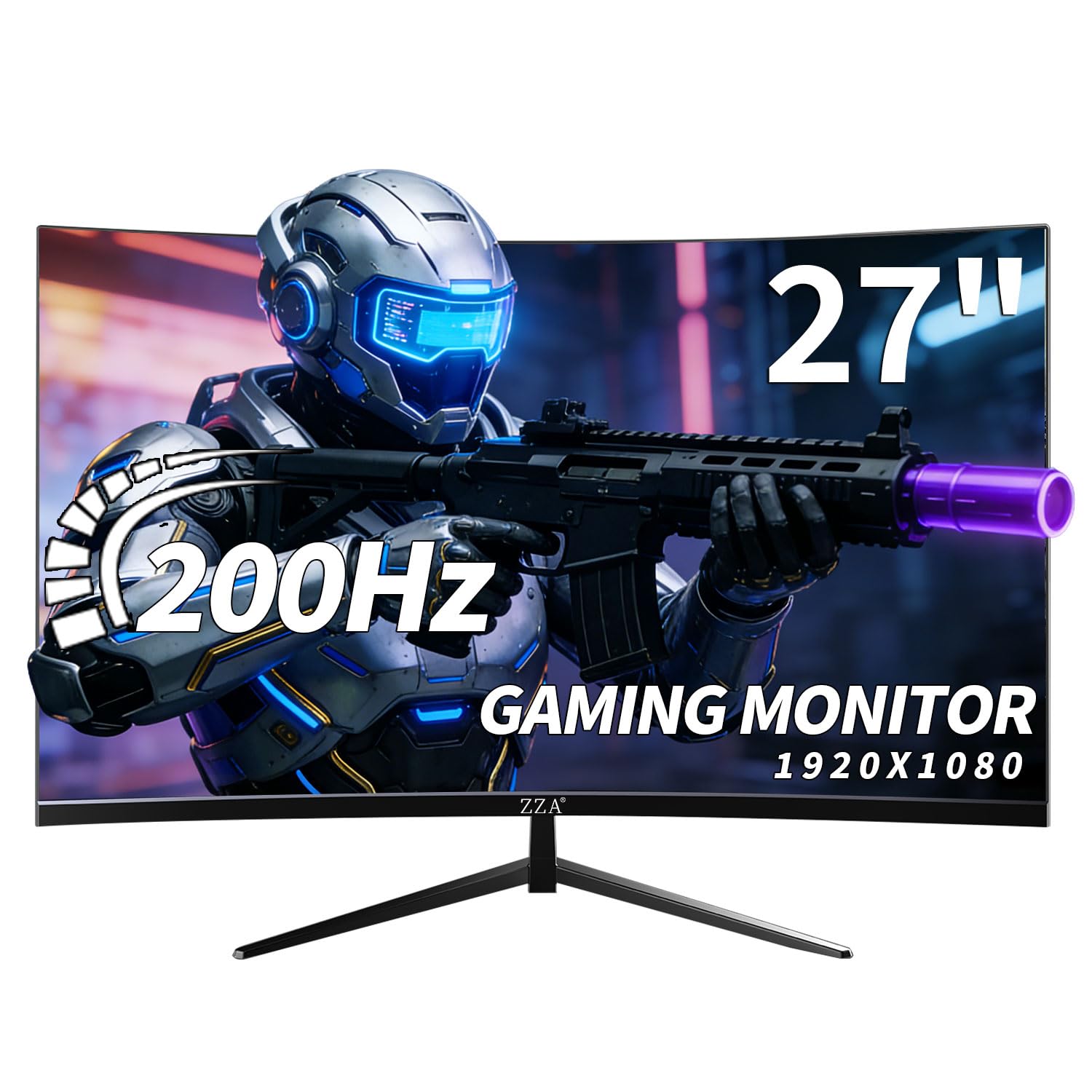 ZZA 27 Inch Gaming Monitor, 180Hz-200Hz Curved Monitor,VA PC Monitor,Full HD 1920x1080/180Hz Refresh Rate, 1ms Response, 100% sRGB, 1080p Resolution,FreeSync,VESA Mountable,DP 1.4 & HDMI 2.0 Ports