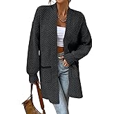 Sidefeel Womens 2025 Fall Outfits Long Sleeve Open Front Striped Cardigan Sweaters Chevron Chunky Knit Sweaters Coat