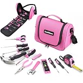 Pink Tool Set | Tool Bag for Women with Shoulder Strap | Basic Tool Kit|21Pcs Tool Pouch with Zipper|Portable Tool Bag with Tools for Home|Dorm|Office|DIY|Desk|Apartment