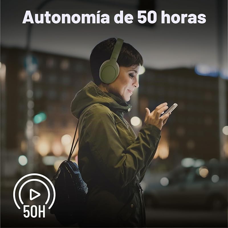 Tonality, Auriculares inalámbricos Plegables con reducción de Ruido pasivo, con conexión Bluetooth, Sonido estéreo con micrófono Incorporado, duración de hasta 30 Horas – Verde
