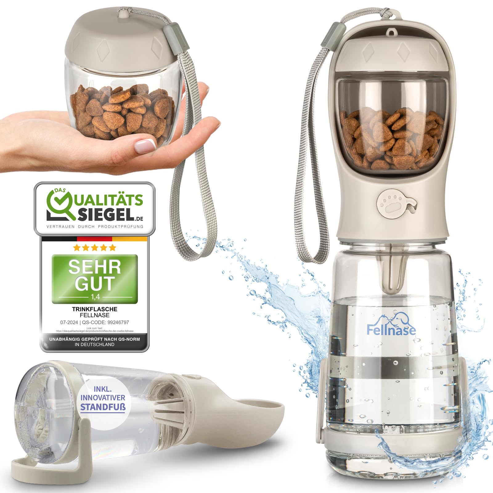 Fellnase Water Bottle with Stand, 550 ml - Leak-Proof Dog Water Bottle for Traveling, Prevents Spills, Includes Feeder & Carrying Straps (Lavender)