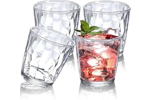 WCHOSOZH 4pcs Plastic Cups Reusable, Clear Acrylic Glasses Drinkware 10oz, Unbreakable Cups Set for Beer Wine Juice Milk, for