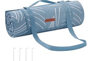SONGMICS Picnic Outdoor Blanket, 200 x 200 cm, with 4 Ground Pegs, Leaf Pattern and Blue UGCM010Q02
