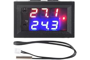 WALFRONT DC 12V Digital Display Temperature Controller Programmable Adjustable Microcomputer Intelligent Heating/Cooling Thermostat Control Switch with NTC Waterproof Sensor Probe ‑50℃ to 110℃