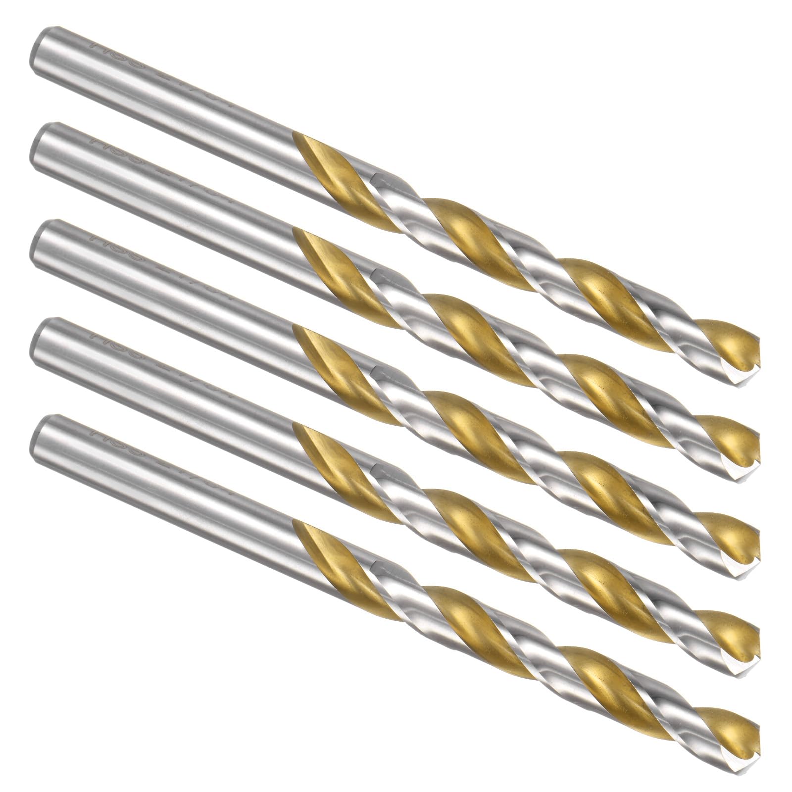Kozelo 5Pcs Twist Drill Bit - [21/64"] Titanium Oxide Gold High-Speed Steel Round Shank Jobber Bit Set for Metal Wood Plastic Steel Use, 78mm / 3.07" Blade Length
