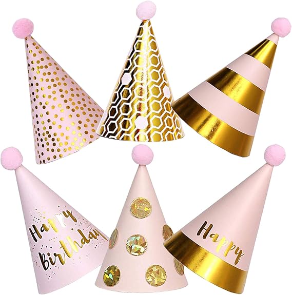 Birthday Party Cone Hats Party Hats with Pom Poms, Paper Party Hats