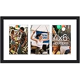 upsimples 8x14 Collage Picture Frame, Display Pictures 3 4x6 with Mat or 8x14 Without Mat, Wall Hanging 3 4x6 Picture Frame Collage Wall Decor, Black, 1 Pack