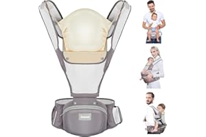 Safotad Baby Carrier Newborn to Toddler, 4in1 Ergonomic Baby Carrier with Hip Seat, Head Support Breathable Mesh for Infant Carrier Up to 33 lbs, Detachable Baby Carrier for Mom Dad, Light Grey
