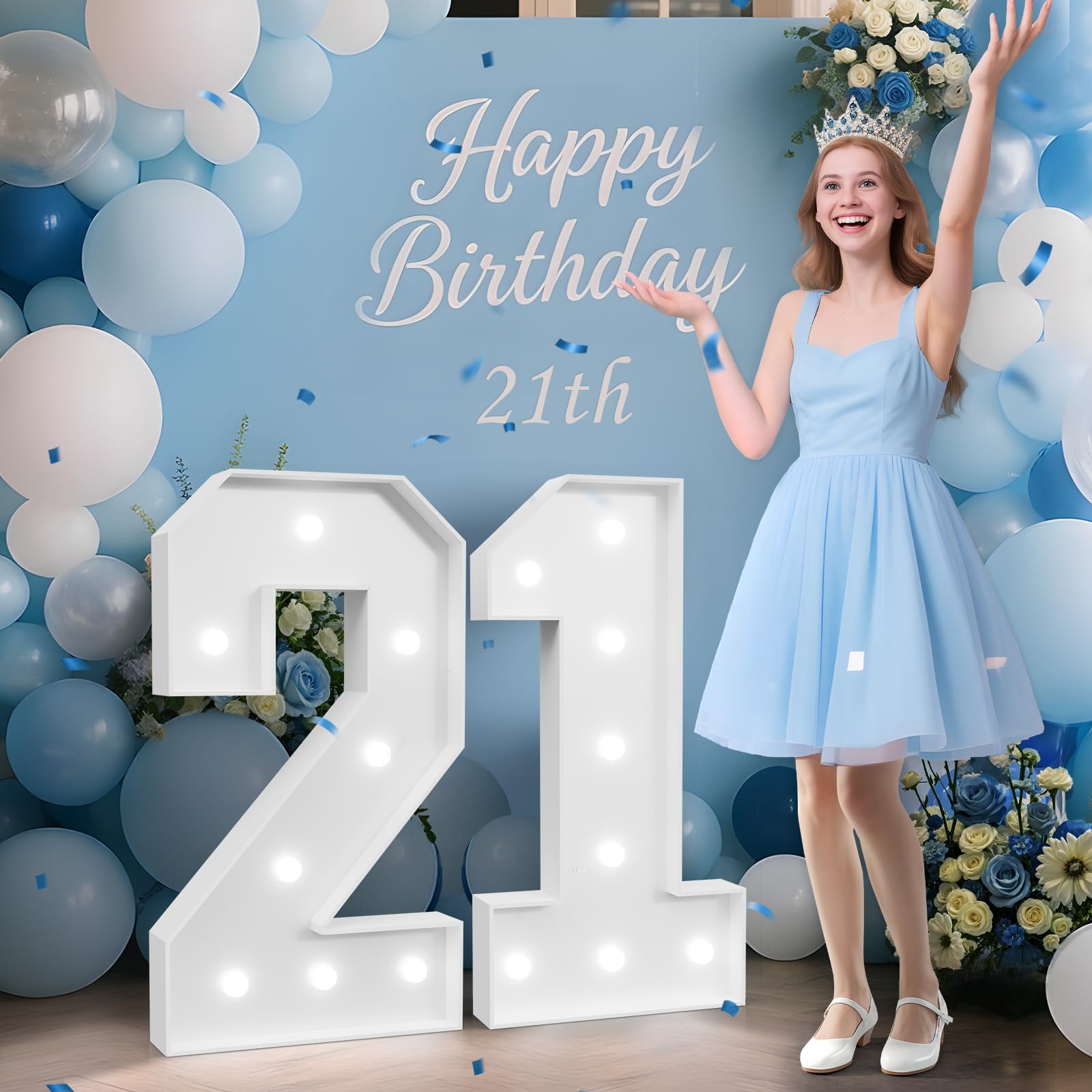 Photo 1 of 3FT Marquee Numbers 21, Happy 21st Birthday Decorations for Women Men, Large 21 Light up Numbers for Him Her 21 Years Old Birthday Party Supplies, 21st Anniversary Party Decor