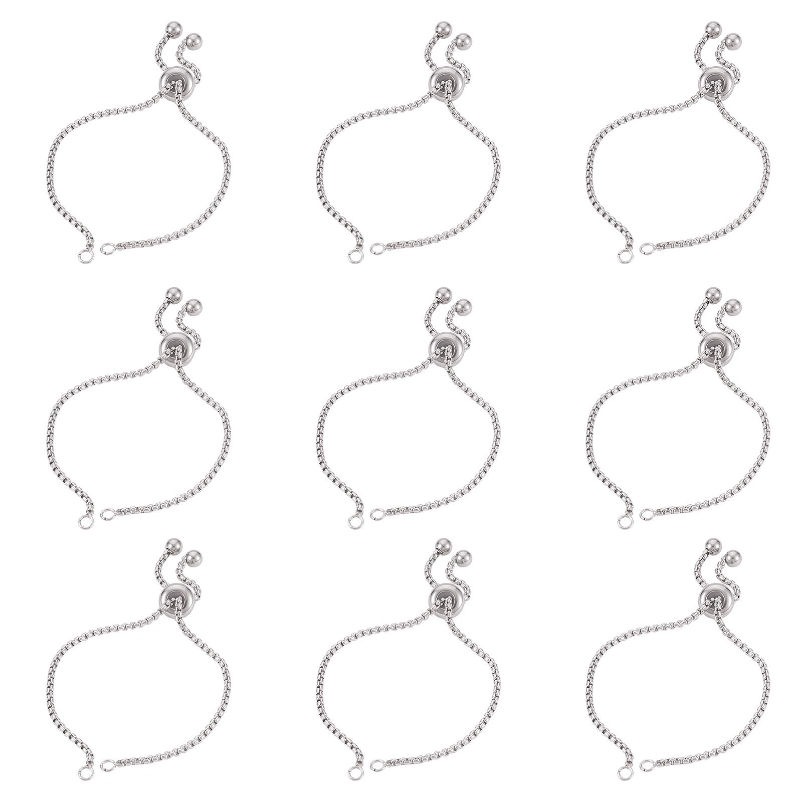 UNICRAFTALE 10pcs 23cm Adjustable Slider Bracelets 304 Stainless Steel Bracelet Making Slider Extender Chains with Ball Ends for Womens Semi Finished DIY Hole 2.5mm — image 1