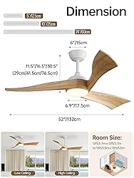 Sofucor 52 inch Ceiling Fans with Lights, Solid