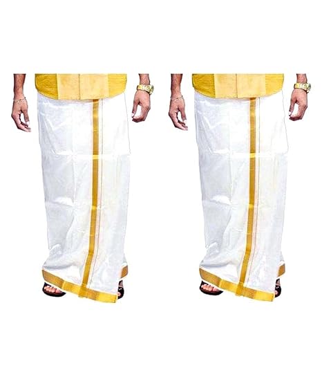 Men's Silk Dhoti Mundu/Veshti/Lungi (001_White)