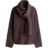 KEOMUD Women Ribbed Knit Sweater Pullover with One Piece Scarf Loose Fit Long Sleeve Casual Top for Fall Winter