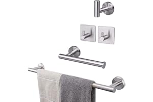 TocTen 5PCS Bathroom Hardware Set SUS304 Stainless Steel-Towel Rack Set Include Lengthen Hand Towel Bar+Toilet Paper Holder+3 Robe Towel Hooks Bathroom Accessories Towel Bar Set (Brushed Nickel, 24IN)