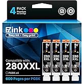 4 Pack 280 PGBK 280 XXL Ink Replacement for Canon 280 PGBK PGI-280XXL PGI 280 XXL Compatible with PIXMA TR8620a TR8622a TR8600 TR8520 TS9521c TR7520 TS9120 TR8622 TS9520 TS6220 TS6320 TS702a Printers