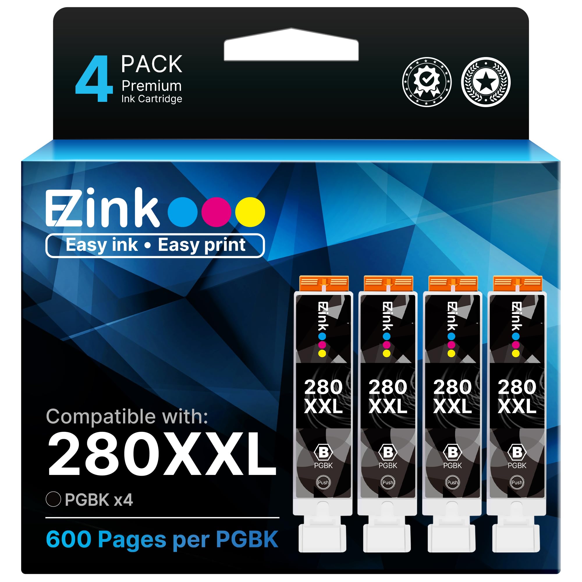 4 Pack 280 PGBK 280 XXL Ink Replacement for Canon 280 PGBK PGI-280XXL PGI 280 XXL Compatible with PIXMA TR8620a TR8622a TR8600 TR8520 TS9521c TR7520 TS9120 TR8622 TS9520 TS6220 TS6320 TS702a Printers Image