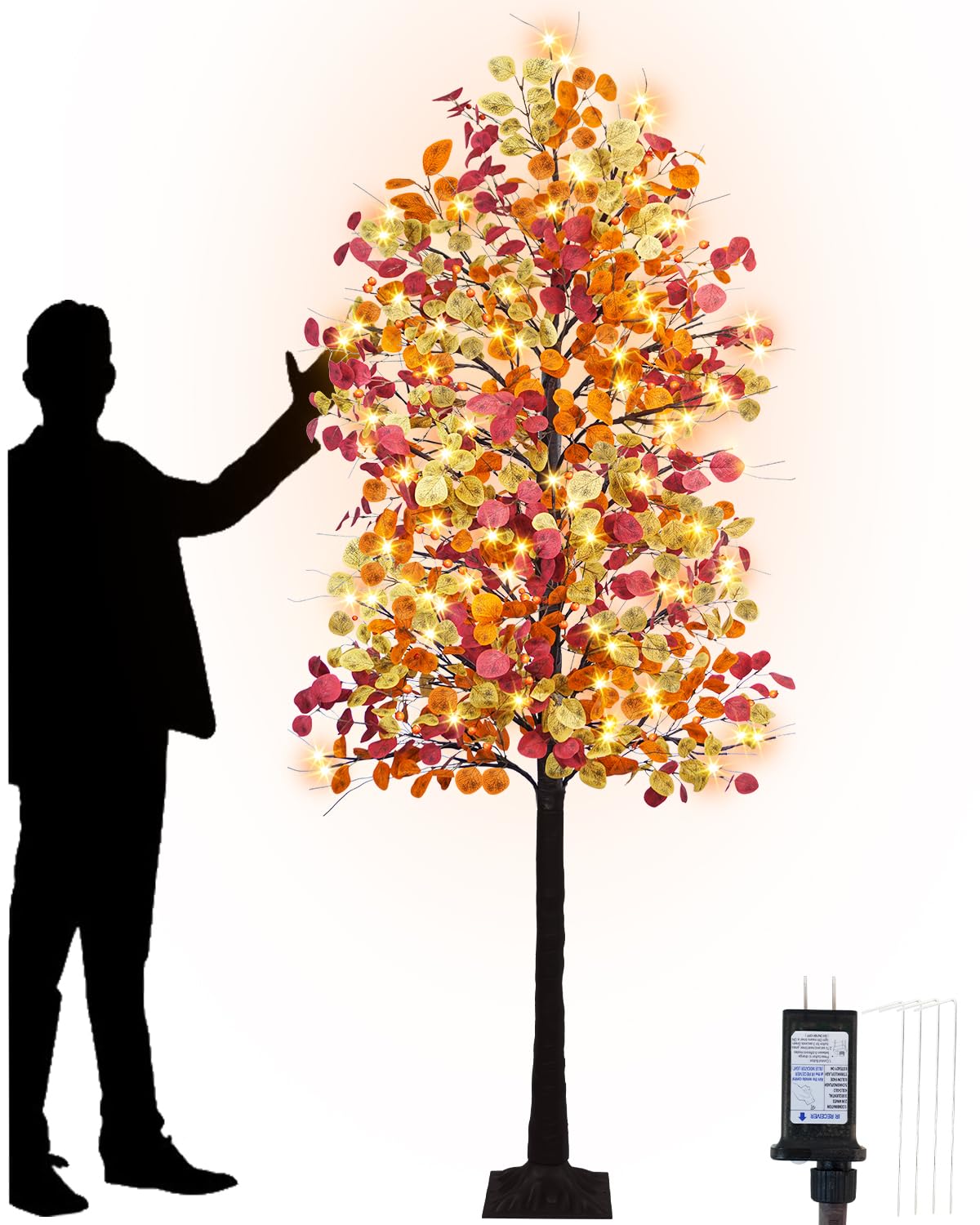 Photo 1 of ***DOES NOT STAND UP RIGHT*** TORONTOKYO 8FT Lighted Fall Eucalyptus Tree Fall Decoration, 160 LED Dimmable Artificial Autumn Tree with Berries Timer 8 Modes Light Up Faux Fall Tree for Harvest Patio Home Indoor Outdoor Decor