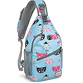 ZOMAKE Sling Bag,Small Crossbody Sling Backpack,Water Resistant Shoulder Daypack for Travel,Anti Thief Chest Bag for Hiking(Cat'S Head Light Blue)