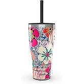 Tervis Traveler Bright Wild Blooms Triple Walled Insulated Tumbler Travel Cup Keeps Drinks Cold & Hot, 30oz with Straw Lid, Stainless Steel