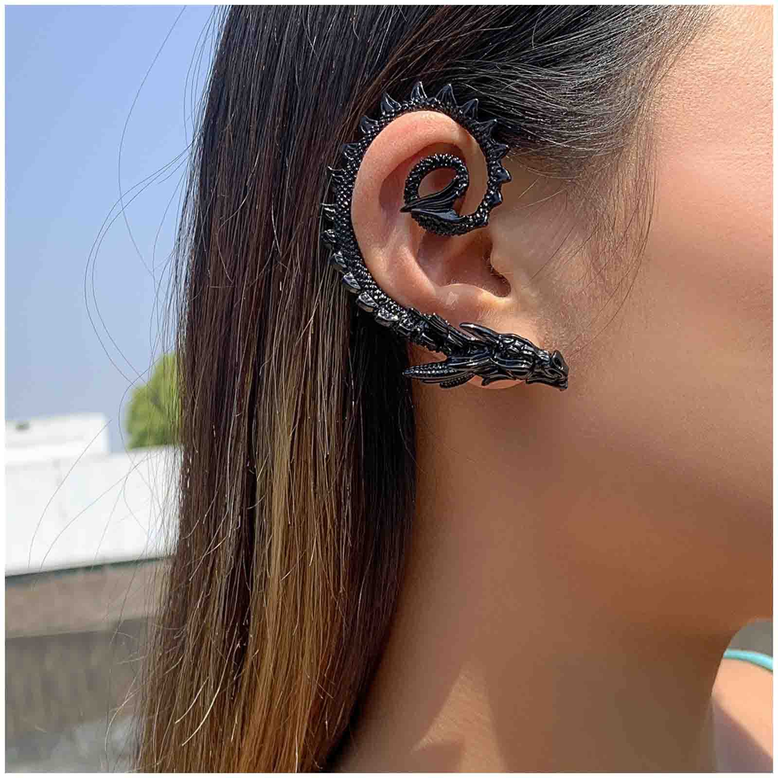 Cimenexe Gothic Dragon Cuff Earrings Black Dragon Earrings Ancient Dragon Ear Wrap Earring Vintage No Piercing Ear Wrap Cartilage Earrings Jewelry for Women and Girls Animal Earrings Halloween Gifts