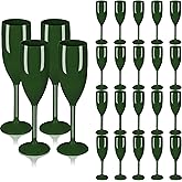 LEYIQU Plastic Champagne Flutes, Acrylic Glasses Goblets Cups Toasting Shatterproof Reusable Flute, for St. Patrick's Day Wedding Party Mimosa Bar Anniversary Birthday (24, Dark Green)