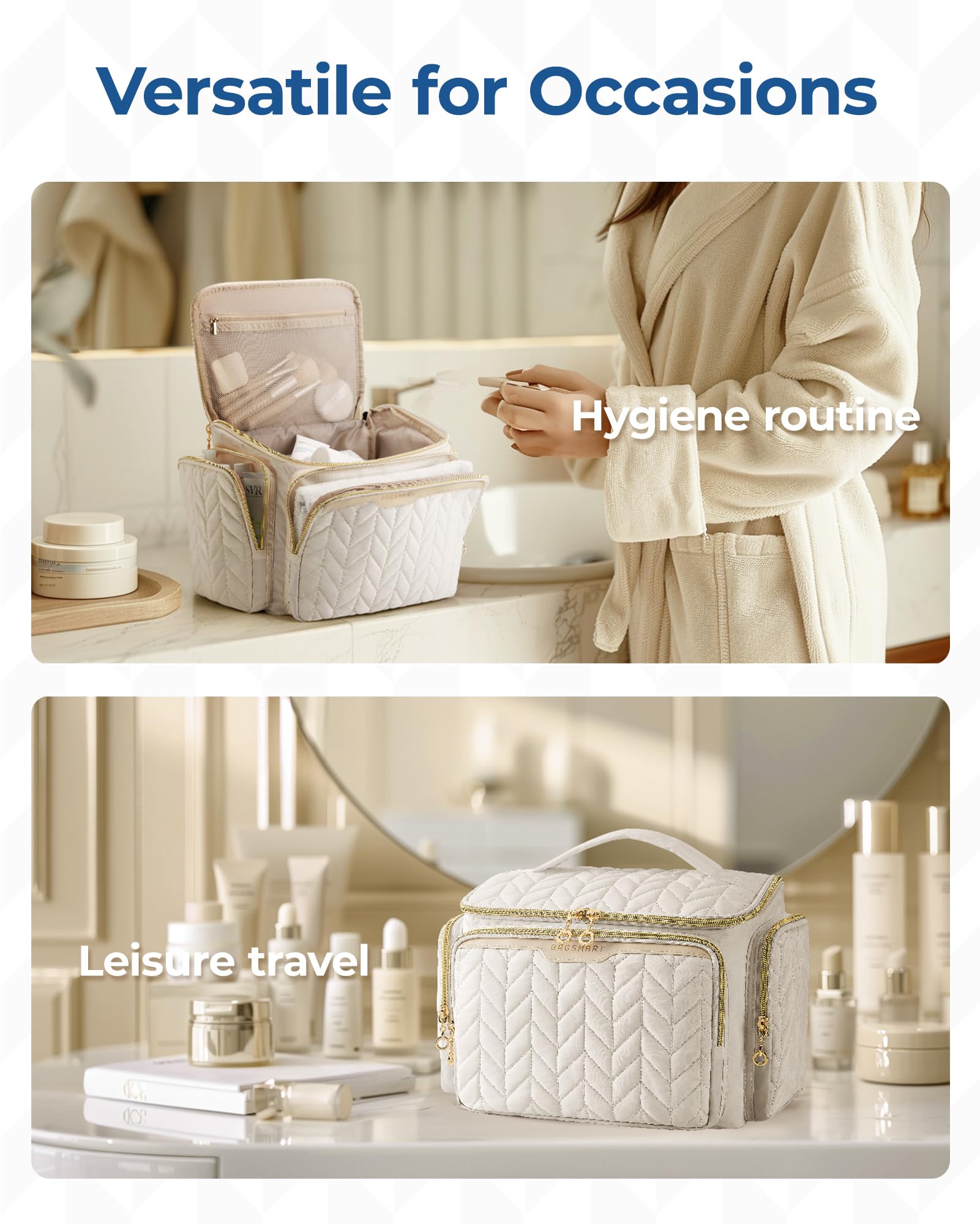 BAGSMART Travel Toiletry Bag, Large Wide-open Travel Bag for Toiletries, Makeup Cosmetic Travel Bag with Handle-Black