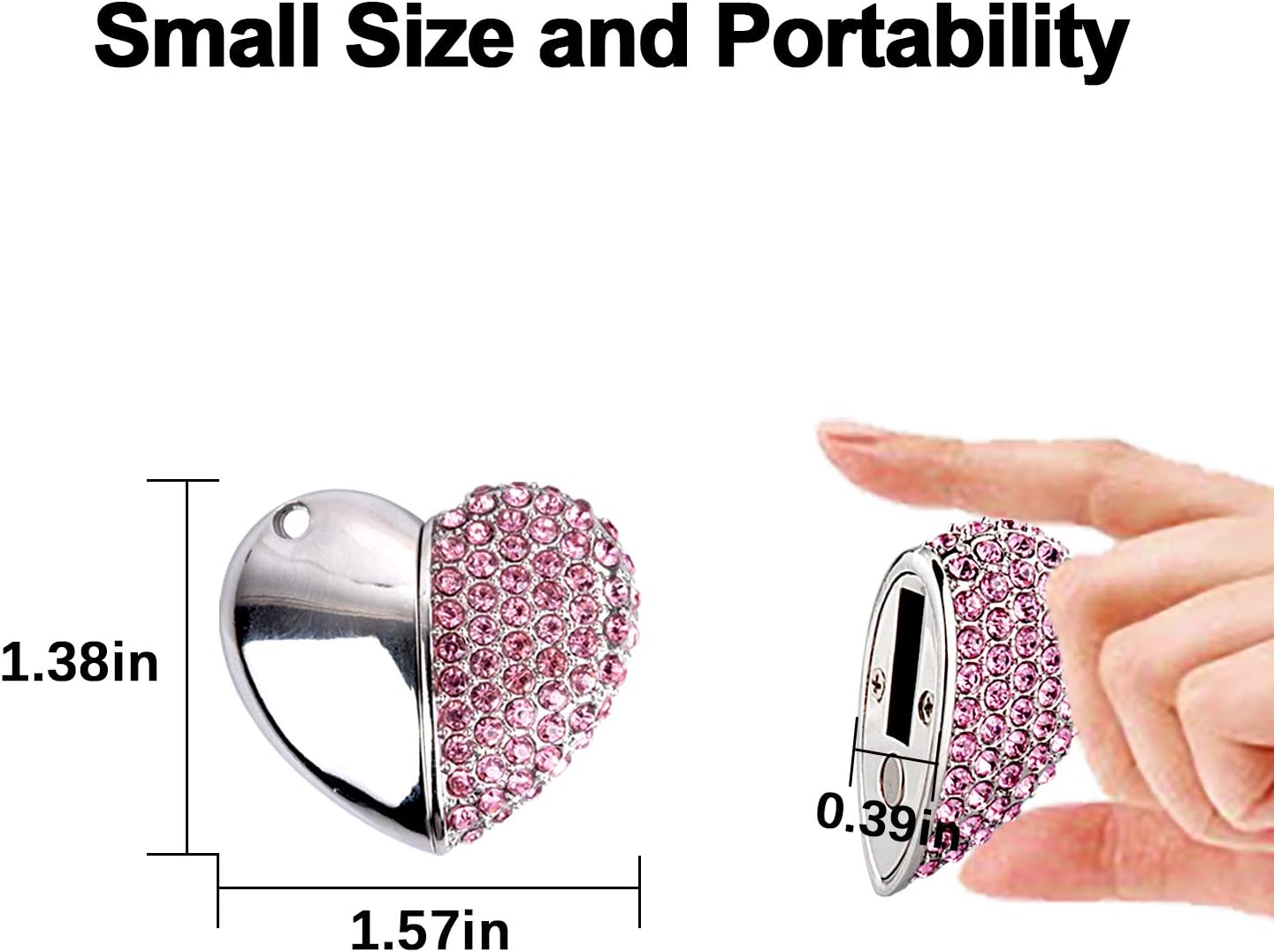 KEXIN 64GB USB Flash Drive USB 2.0 Memory Stick Heart Shape Metal USB Stick USB Pen Drive Thumb Drive 64 GB External Data Storage Stick for Computer Laptop - Image 3