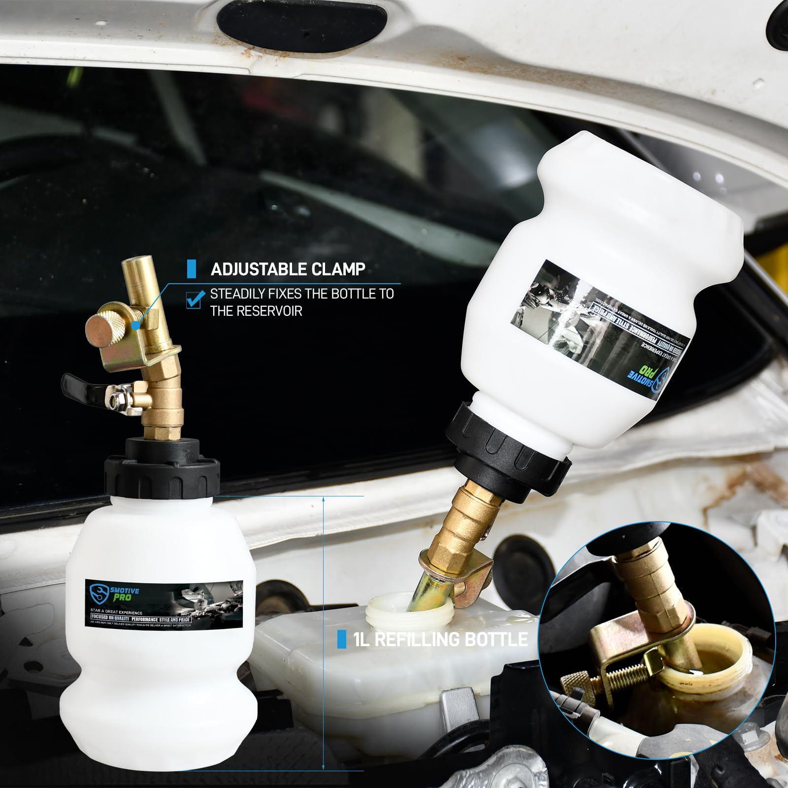 SMOTIVEPRO 3L Bremsenentlüftungsgerät Druckluft, Bremsentlüftungsgerät Auto mit 16 Entlüftungsadaptern und 1L Nachfüllflasche, Pneumatische Vakuumpumpe für Kfz 3