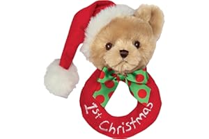 BEARINGTON COLLECTION Bearington Baby 1st Christmas, 5.5 Inch Teddy Bear Plush Stuffed Animal, Soft Baby Rattles and Plush Rings, for Ages 0-14