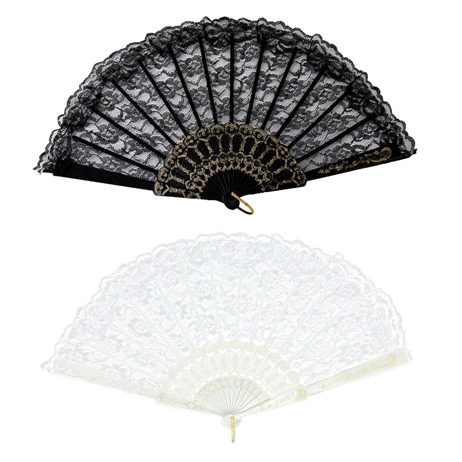 SKHAOVS 2 Pcs Vintage Lace Fan, Folding Fan, Hand Held Fans, Dance Fans, Women Fan, Bridal Hand Fan, Wedding Dancing Party Prom Decor Flower Fan for Women and Girls Home Decorative (2 Pcs)