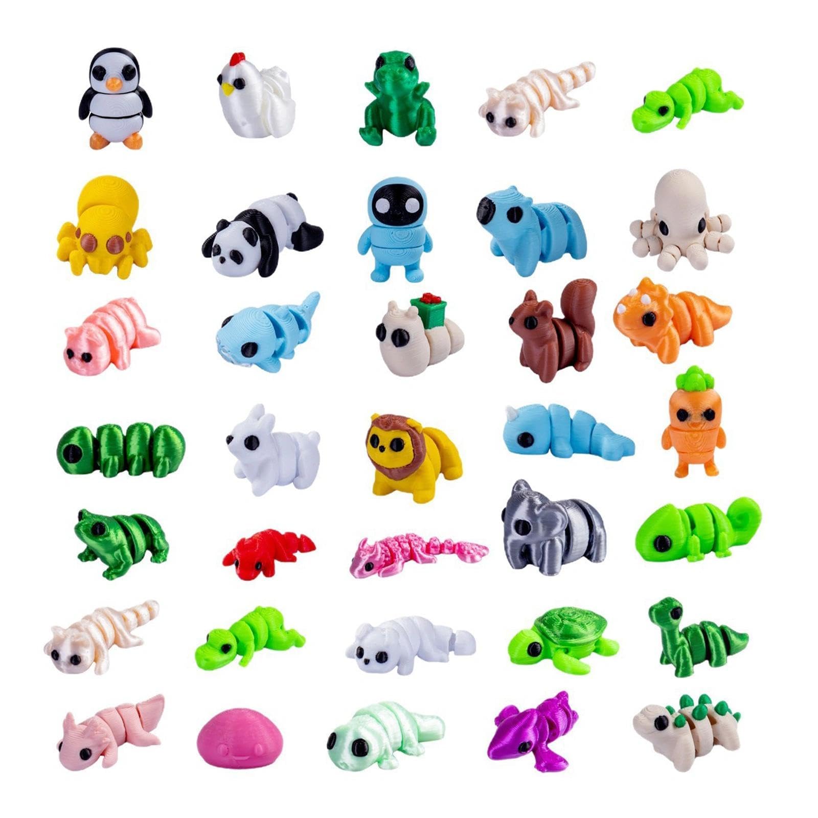 Zhixan 40Pcs 3D Printed Animals Figurines, Mini Movable Joint Fidget Toys Set for Stress Relief, Random Plastic Collectibles for Desk Decor, Gift & Educational Play（Random Style）