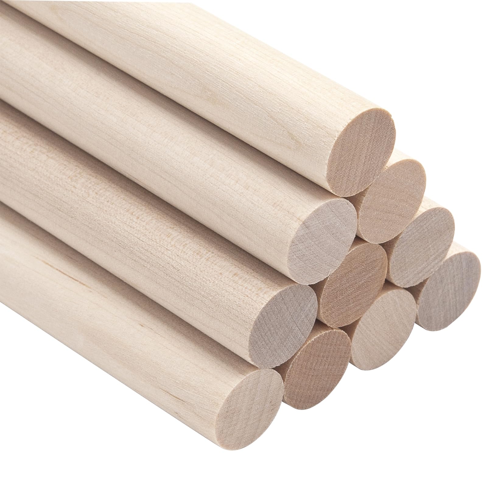 Wooden Dowel Dods Wood Dowels, 10 PCS 15mm x 30cm Round Wooden Sticks for Craft, Macrame Dowel, Unfinished Hardwood Sticks for Arts and DIYers, Crafting, Tiered Cake Support and Wedding Ribbon Wands