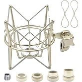 SUUNTOK AT2020 Shock Mount Universal Microphone Holder Spider Recording Mic Shockmount Stand Compatible with Many Condenser Mics Like Rode NT1-A NT2-A Procaster MXL 990 770 U87 (Champagne)