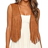 WERFORU Fringe Vest Women Faux Suede Open-Front Vintage Tassel Vest Coat Sleeveless 70s Hippie Boho Western Jacket