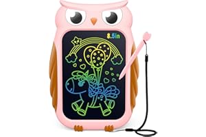 TECJOE Owl LCD Drawing Tablet, 8.5 Inch Colorful Toddler Doodle Board Drawing Tablet, Erasable and Reusable Electronic Drawing Pads, Educational and Learning Toy for 3-6 Years Old Boys, Gift (Pink)