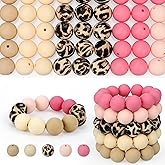 SALUOKE 100 Pcs 15mm Silicone Beads for Keychain Making, Pink Gream Silicone Beads Bulk Round for Bracelets Pens Crafts Jewelry Making (Pink Gream)